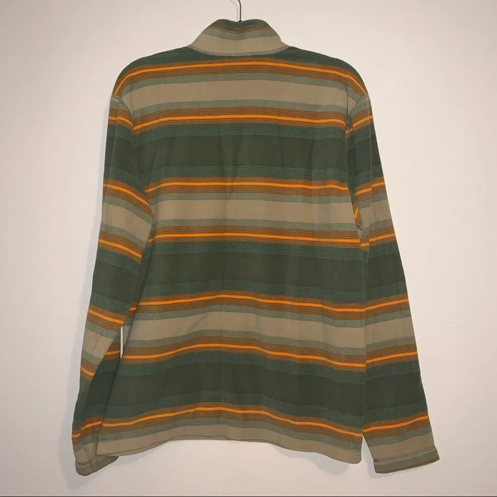The North Face Olive Green Tan and Orange Striped Half-Zip Pullover